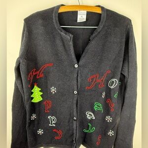 New York Laundry Charcoal Cardigan with Festive Accents